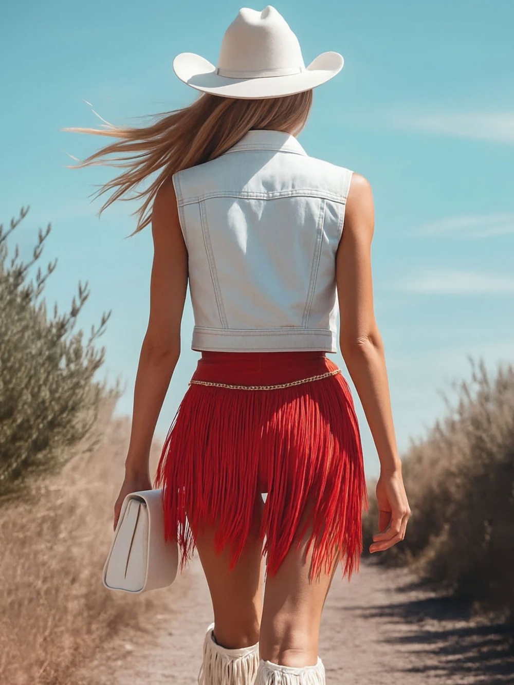 Red Fringe Shorts With Tassels - Picture 2 of 8